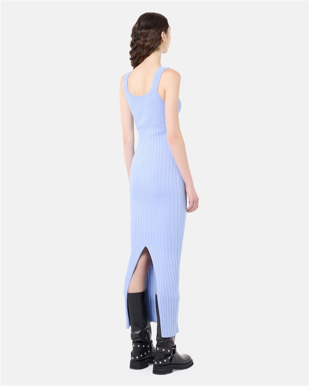 Light blue slip dress in pure ribbed cotton