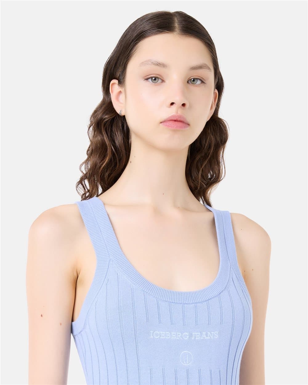Light blue slip dress in pure ribbed cotton