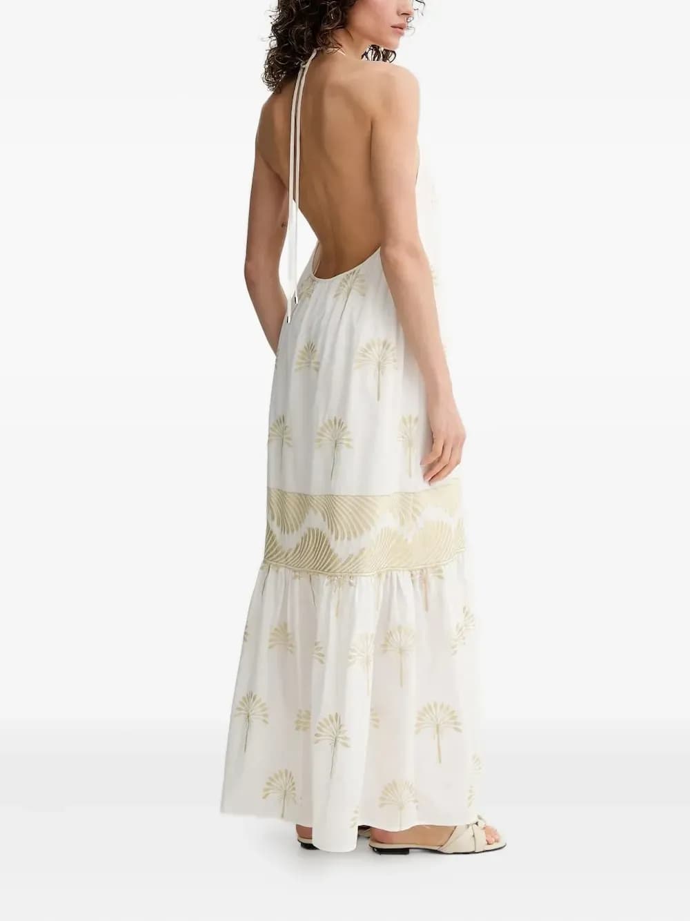 Halter-neck palm-print maxi dress