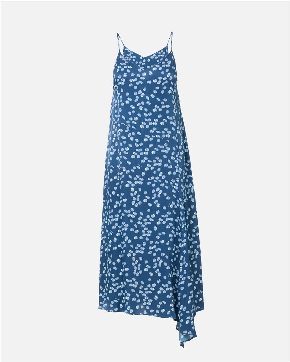 Maxi slip dress in blue viscose twill with mini lemons print 3