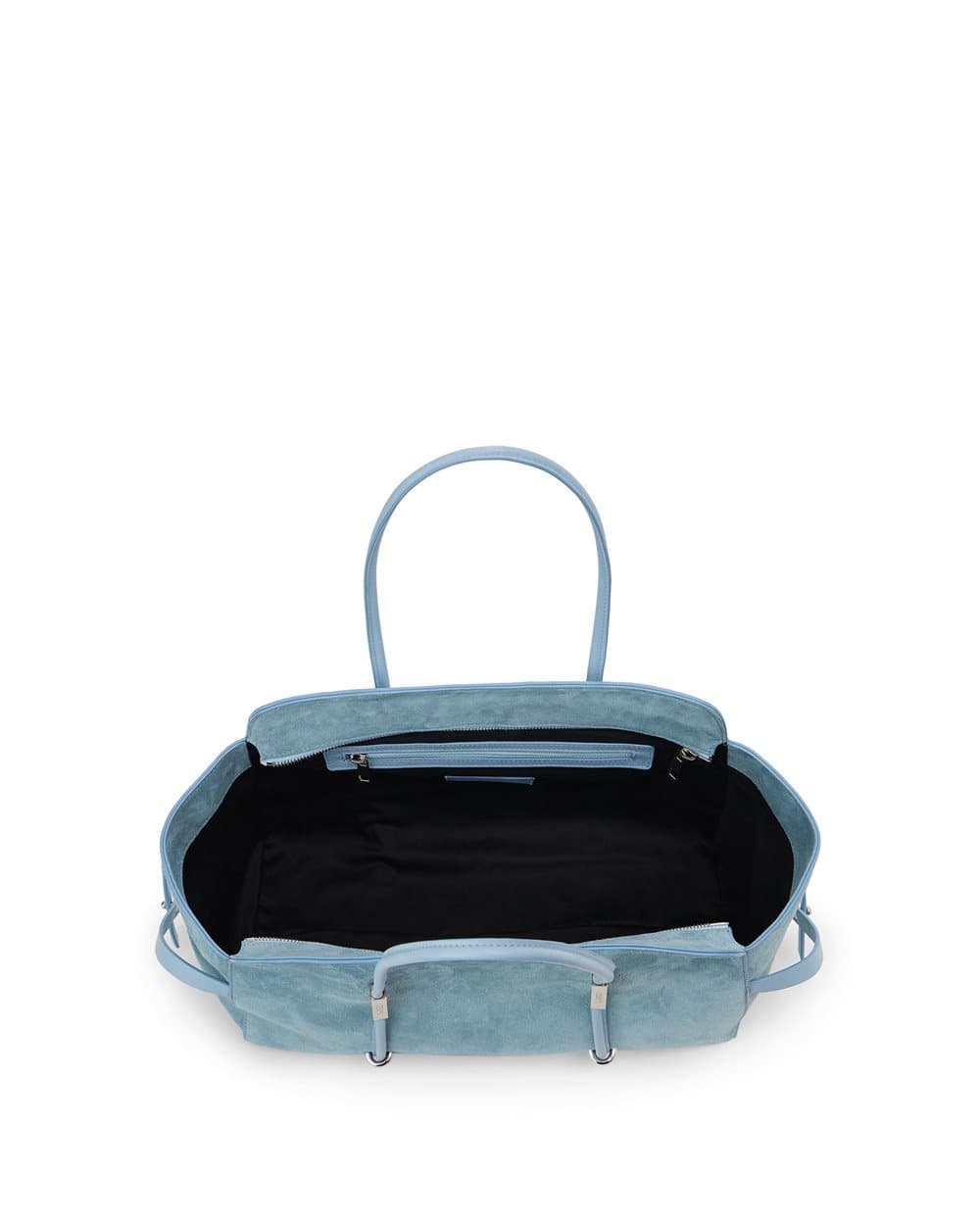 Large powder blue shopper in suede leather with metallic details 3