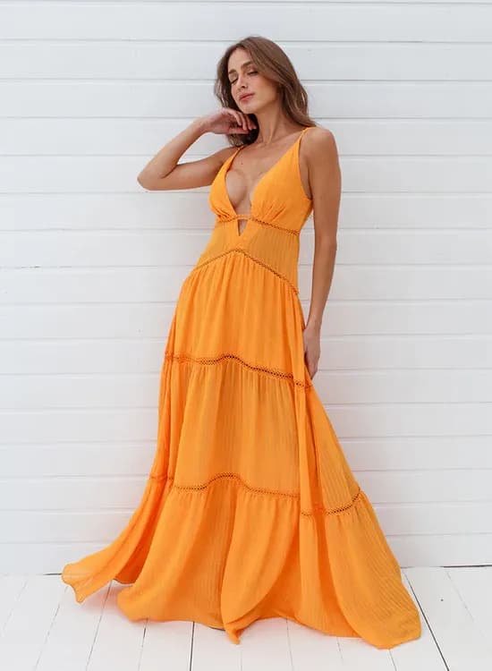 Tangerine Pleated Maxi Dress 2