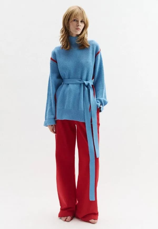 ICEBERG Blue & Red Knit Sweater with Belt 4