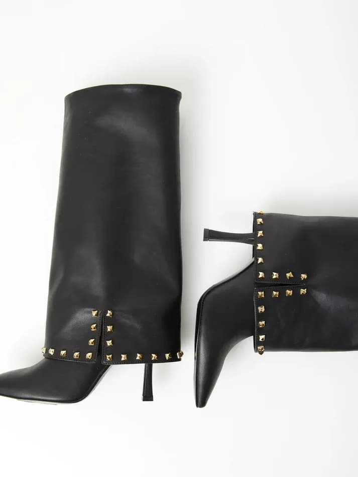 Black Studded Knee-High Boots 2