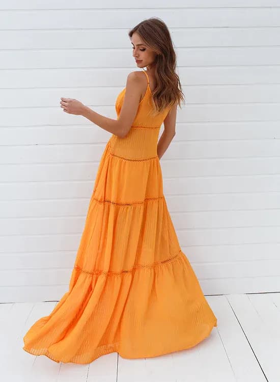 Tangerine Pleated Maxi Dress